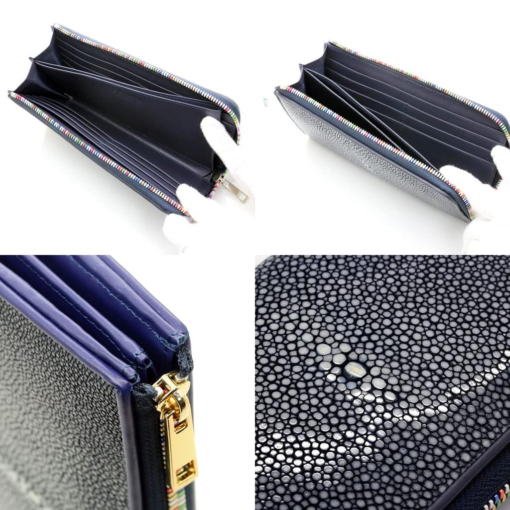 Длинный кошелек Levetta из кожи ската, молния YKK разных цветов, застежка L-Zip, дизайн из галюша и кожи ската, темно-синий, мужской и женский, натуральная кожа