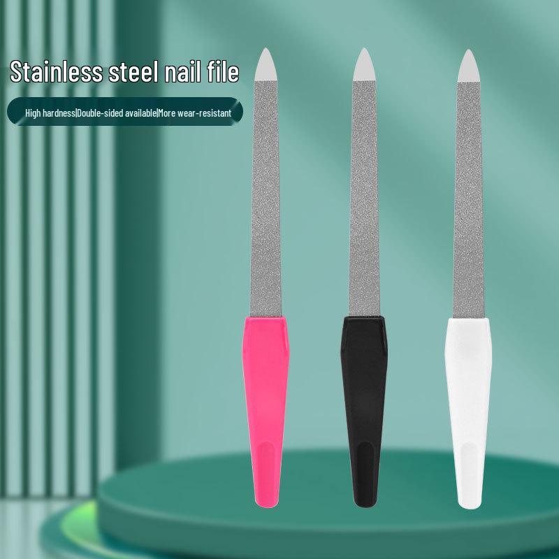 Пилка для ногтей из нержавеющей стали с пластиковой ручкой, прочный инструмент для шлифовки и полировки, нейл-арт