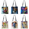 Women Handbag Linen Totes with Dog Print Casual Traveling Beach Gift Bags CLE