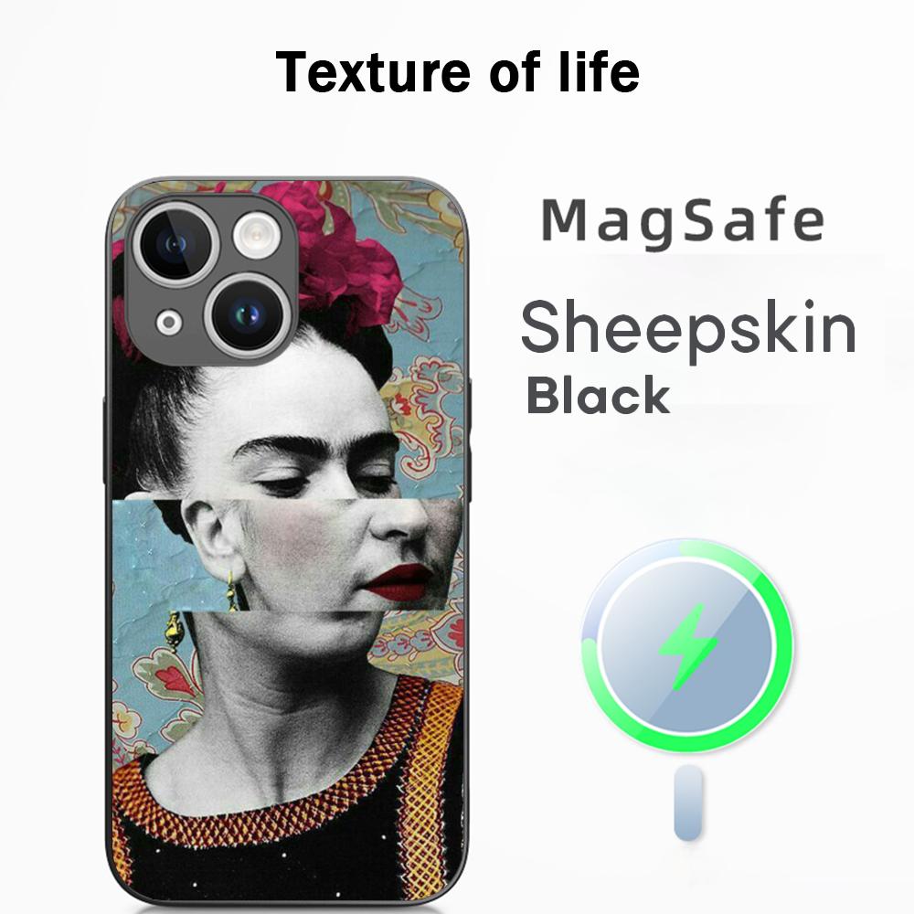 Painting F-ridaS Kahlo-s art pattern Phone Case For iPhone 17 16 15 14 13 12 Plus Pro Max  High-end Luxury Magsafe Sheepskin