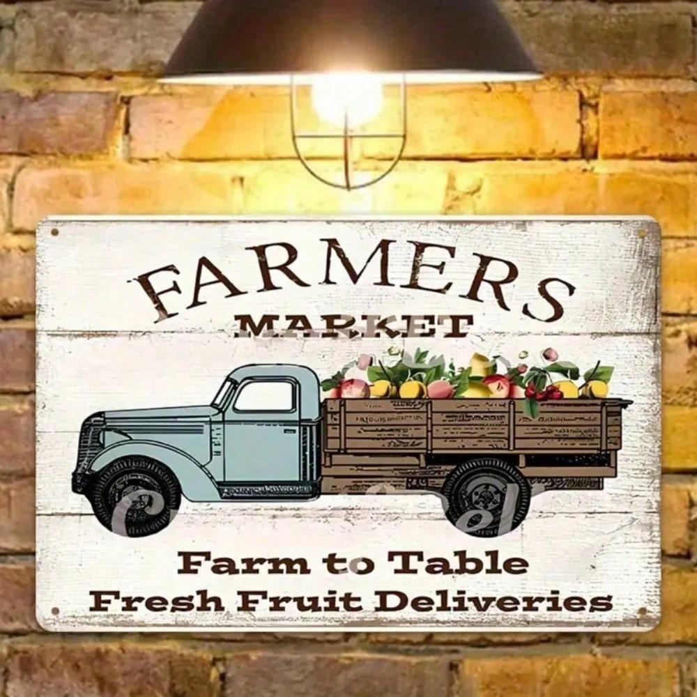 Жестяная табличка "Фермерский рынок" Farmhouse Farm To Table Декор стены кухни Рустикальное металлическое искусство Подарок Столовая Дом 1 шт.