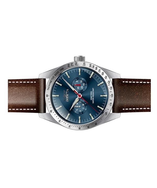 INVICTA Специальный тахиметр с кожаным ремешком и синим циферблатом Кварцевые мужские часы INV45978