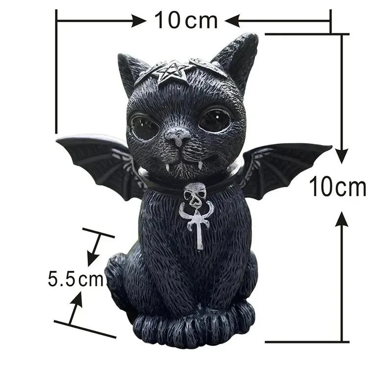 Black Cat Statue Mysterious Cute Cat Witch Cat Figurine Witches Decor Desk Ornament Hand-Painted Sculpture for Halloween