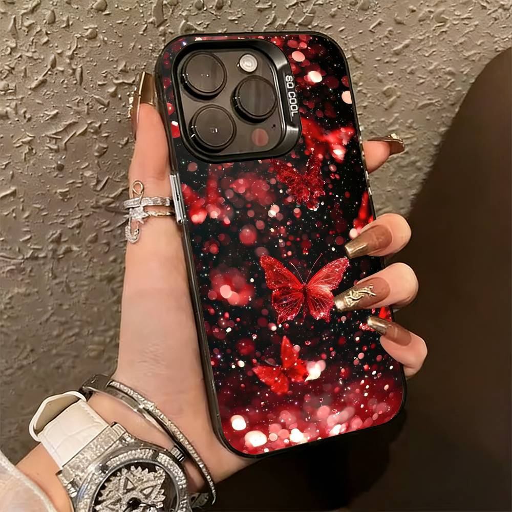 G-Glow in the dark B-butterfly Phone Case For iPhone 17,16,15,14,13,12,11 Plus,Pro Max,XS,Colored Silver Plated Inside Cover