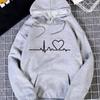 Женская линия Love Print Loose Hoodie Tops Блузка Толстовка Повседневный Длинный рукав Пуловер Топы