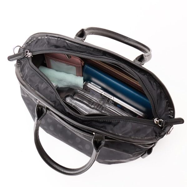 Tote Bag Polka Dots Piping Pocket 2WAY Mini Tote Black [Isaac] (10)