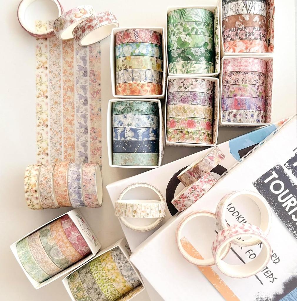 5rolls/pack Spring Flowers Romantic Series Washi Tapes Multi Color Floral Pattern Decorative Skinny Blooms Masking Tapes