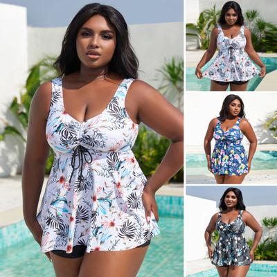 2 шт./комплект женский танкини комплект глубокий V-образный вырез завязка струящийся подол топы высокая талия