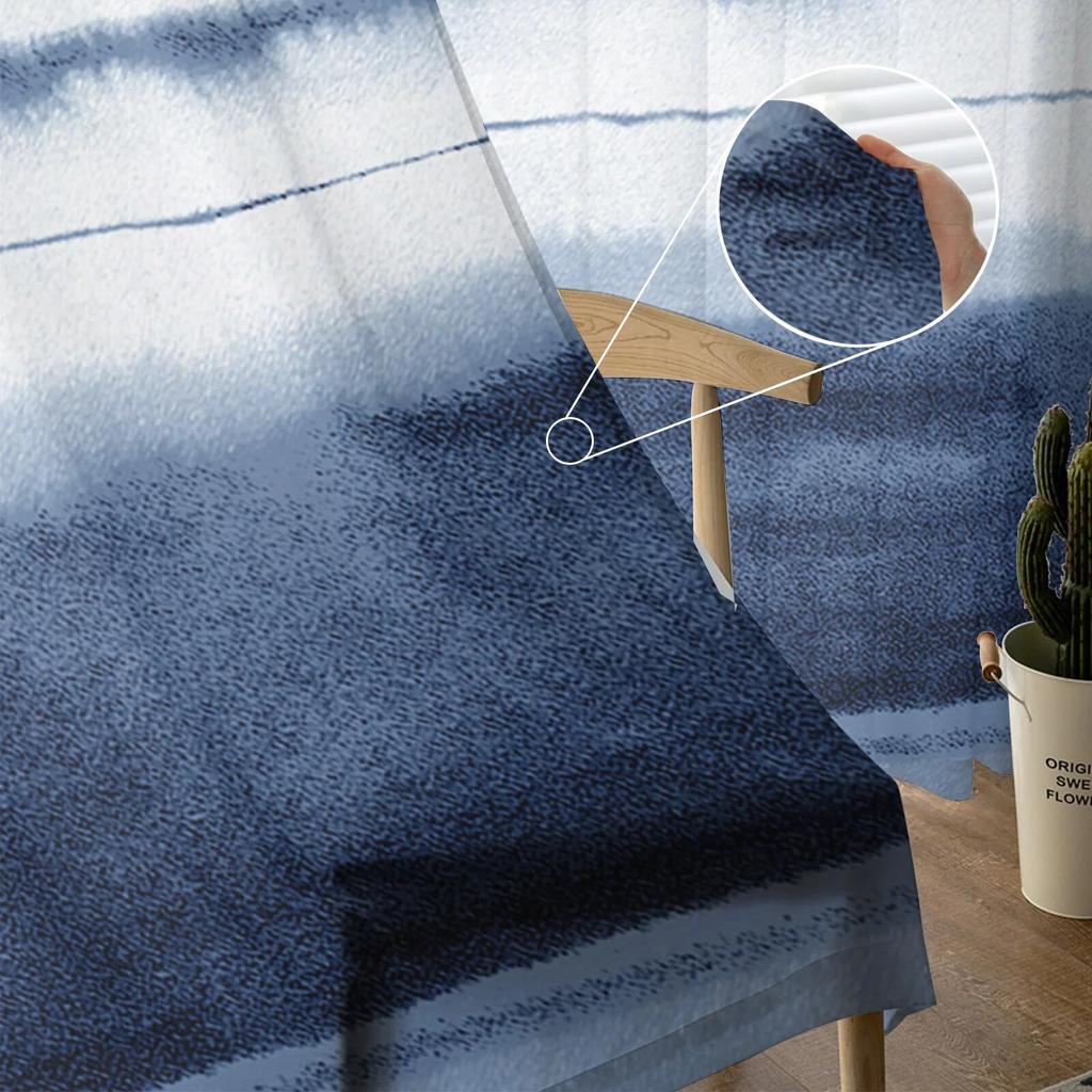 Watercolor Stripes Abstract Gradient Blue Sheer Voile Window Curtains Tulle Curtains Living Room Balcony Decoration Drapes