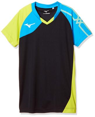 Mizuno Волейбольная игровая майка (Короткий рукав), V2MA9001, Черный x Diva Blue x Лаймово-зеленый, Размер M (Размер Японии)