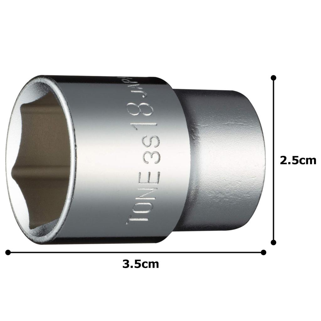 TONE Socket Drive Angle Width Across Flats 18mm (Hexagonal) 3S-18 9.5mm (3/8")