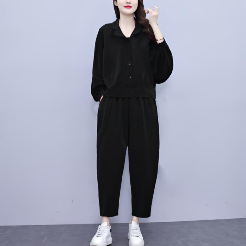 Женская мода весна свободные повседневные шаровары куртка из двух частей женский омолаживающий костюм