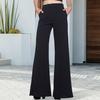 Women Long Pants Elastic High Waist Pockets Solid Color Trousers Casual Loose Fit Wide Leg Flared Pants Streetwear