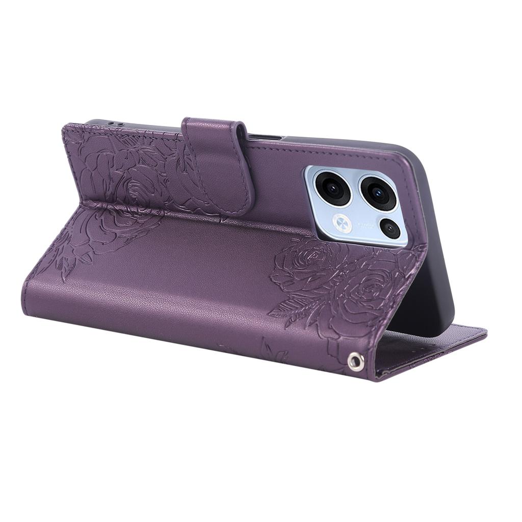 Для Oppo Reno13 5G (Глобальный) Чехол Кошелек из ПУ кожи с розовым цветком и 3 отделениями для карт