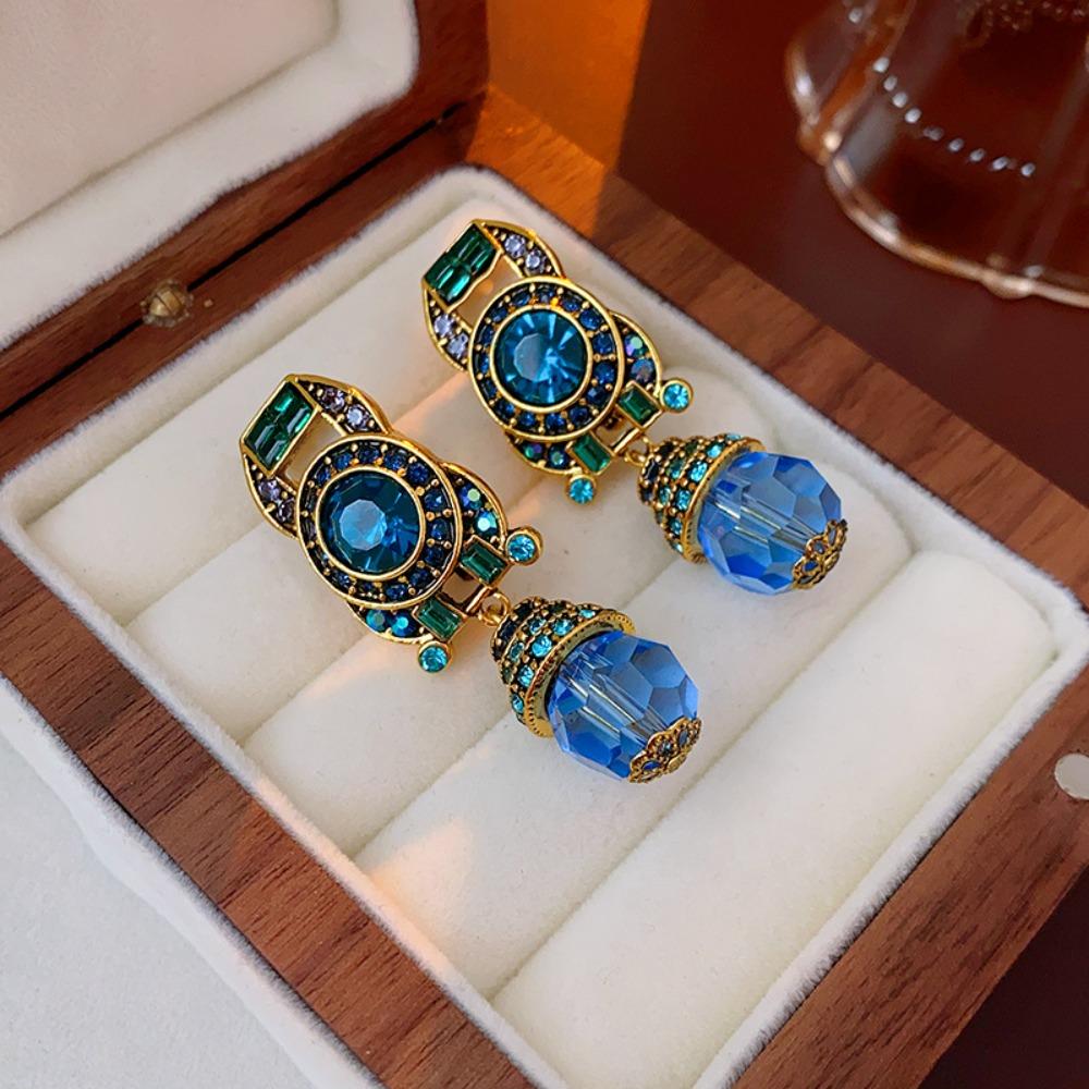 Sparkle Blue Crystal Earring Rhinestone Drop Earring Luxury Stud Earring  Mother