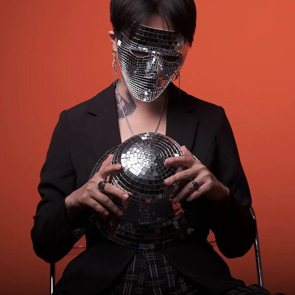 Masquerade Night Club Mask Full Face Home DJ Decor Fancy Ball Glitter Mirror Face Mask Costume