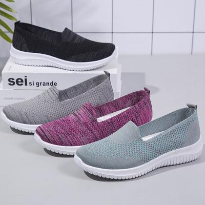 Flying Woven Women's Shoes Breathable Mesh Sneakers Casual Shoes Lazy One-pedal Mother Shoes Soft-soled Elderly Single Shoes