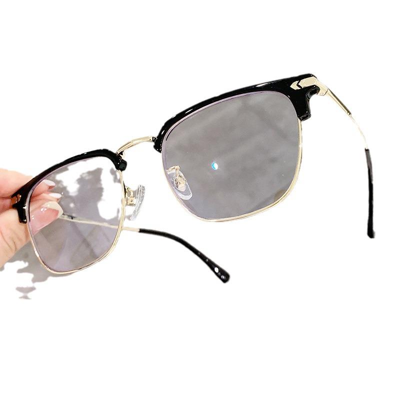 Ultralight Retro Cat Eye Half-Rim Transparent Gray Pure Titanium Eyeglasses Frame for Prescription Lenses