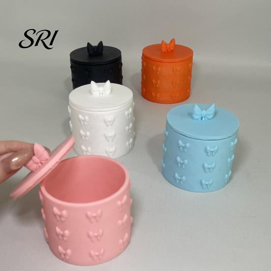 PLA Material Storage Box 3D Bow Decor Holder with Lid Moisture-Proof Dustproof Snack Jar Durable Organizer for Cotton Pads Jewelry Swab