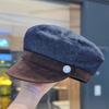 Темно-синяя шляпа осенняя новая ins джинсовый цвет сочетание металлическая этикетка плоский верх кепка газетчика женская британский берет