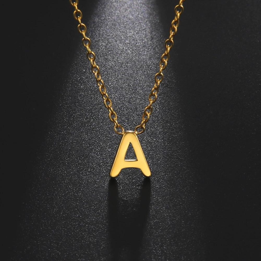 Titanium Steel Initial Letter Pendant Necklace Chain Gold Silver Rose Gold