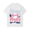 Men's 100% Cotton Crew Neck Short Sleeve T-Shirt, Strong and Pretty Fitness Print Casual Tees, Workout Kettlebell Lipstick Graphic Soft Breathable Dai