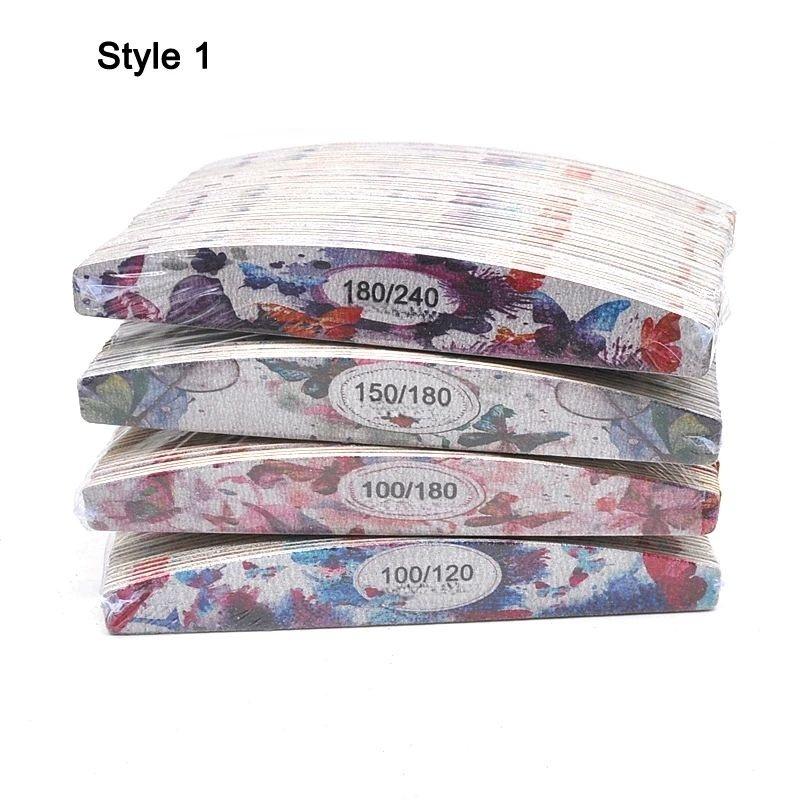 50 Pcs/Lot Printed Sandpaper Wood Nail File Buffer 100/180/240 Multi Design Wooden Unhas Files Washable Strong Thick Nails Files