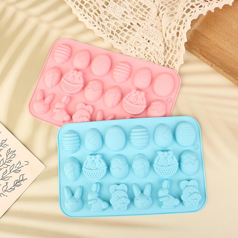 Easter Handmade Soap Mold Silicone Mold Easter Rabbit Bunny Colored Egg Mould For Diy Baking Jelly Pudding Chocolate Cake Tool