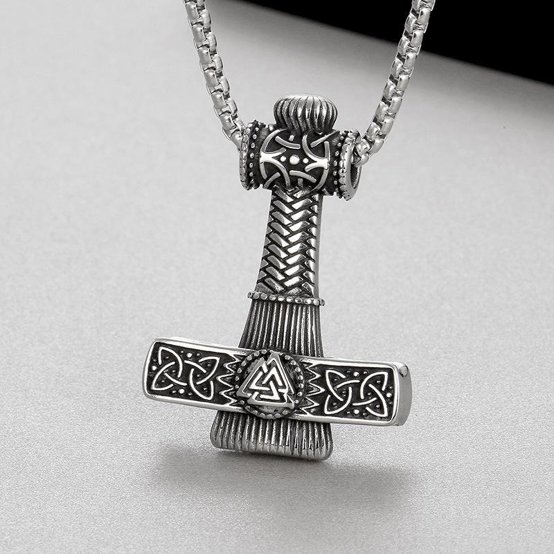 Domineering Sweater Chain Accessories Retro Blackened Oil Viking Thor's Hammer Men's Pendant