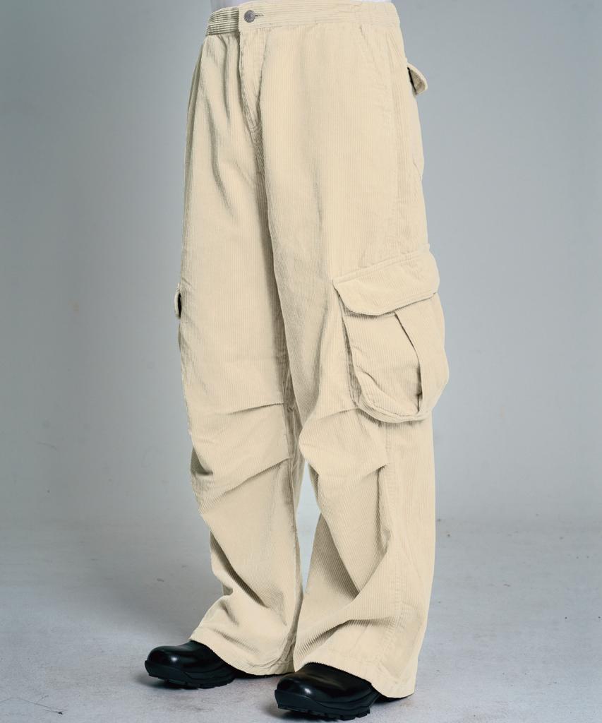ROWDY Corduroy Parachute Cargo Half-Banding Pants_Cream