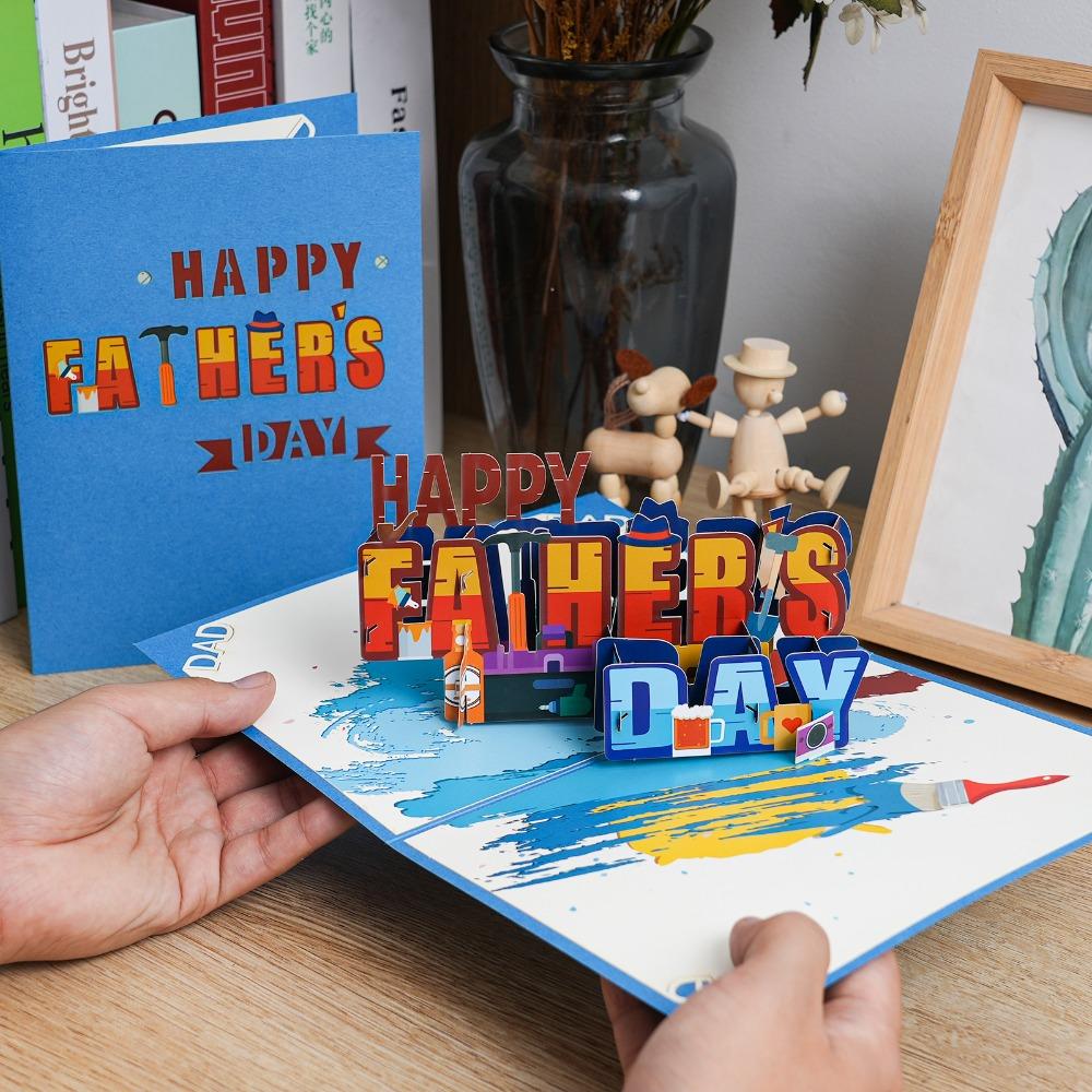 Holiday Gift Pop-Up With Envelope Happy Fathers Day Card 3D Stereo Handmade Gift Greeting Card