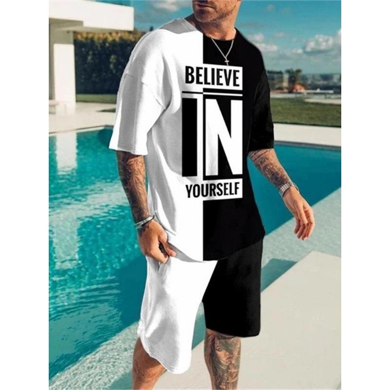 Летняя повседневная мужская футболка для спорта на открытом воздухе, пляжные брюки, уличные модные шорты с коротким рукавом и шнурком, мужской костюм