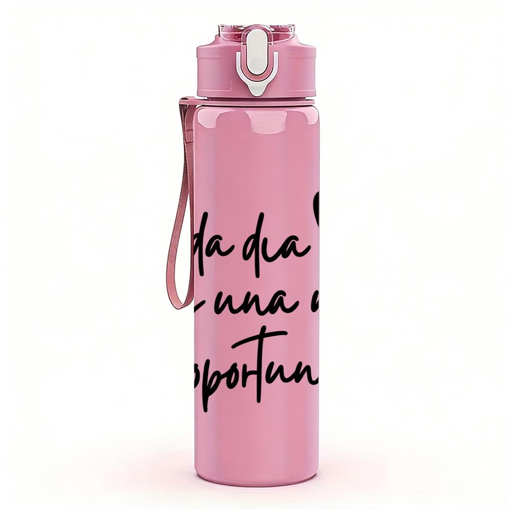 1PC Spanish Cursive Heart Quote 750ml Color Plastic Sports Water Bottle Leakproof Flip Straw Lid Suitable for Sports Office Home Use