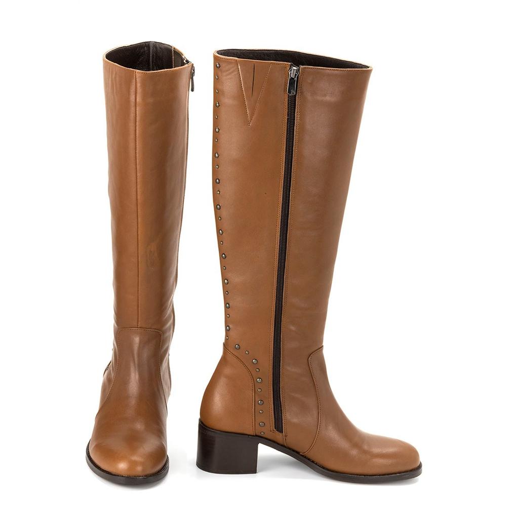 Женские сапоги из натуральной кожи на среднем каблуке до колена