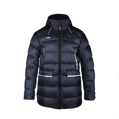 Li Ning Теплая пуховая куртка с капюшоном и принтом букв, свободного кроя на молнии, унисекс, верхняя одежда, черная AYMQ107-3