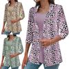 Women Cardigan Leopard Print Three Quarter Sleeve Open Stitch Lapel OL Commute Style Formal Business Office