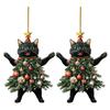 Christmas Cat In Christmas Tree Acrylic Hanging Ornament 2D Flat Car Rearview Mirror Charm Holiday Gifts for Cat Lovers