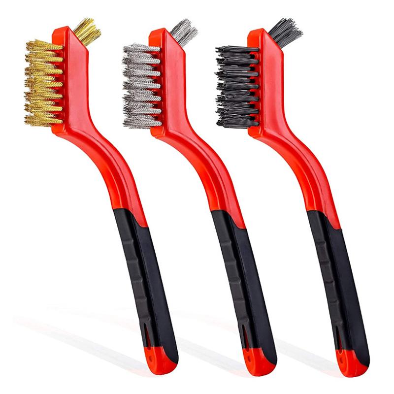 Мини-набор из трех кухонных щеток для газовых вытяжек, удаление жира и пятен, чистка варочных панелей, стальная проволока, маленькая