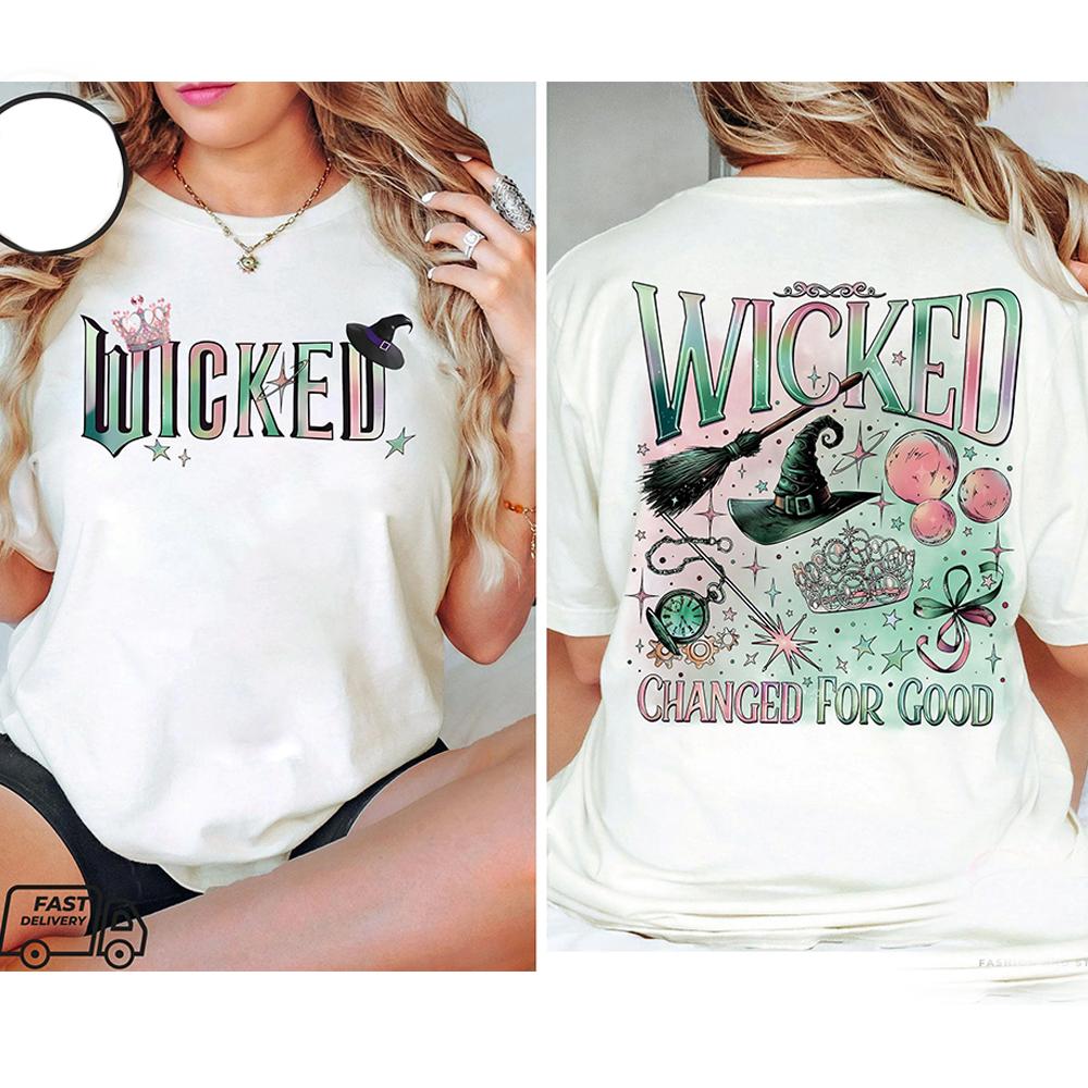 Vintage Wicked Movie 2 Sided Shirt Wizard of Oz Fan Gift Pop Culture Graphic Wicked Musical Tee Unisex Y2K TShirt Streetwear