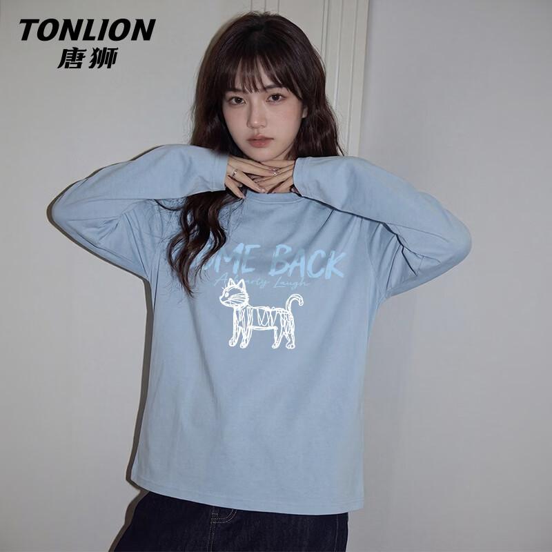 Женская хлопковая футболка с длинным рукавом и графическим принтом кошки TonLion