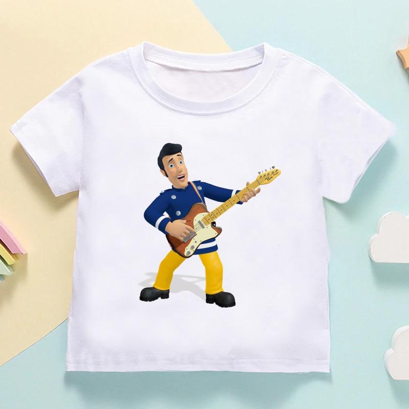 Fireman Sam Print Cartoon Cute Kids T shirt Girls Summer Tops Casual Baby Boys Clothes Children Short Sleeve O-Neck