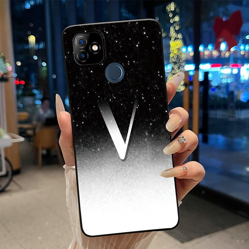 Phone Case For Itel P36 Play/Vision 1 Couple Soft Silicone Anti-scratch Black Shell Elegant Simple Letter Flower Pattern Casing