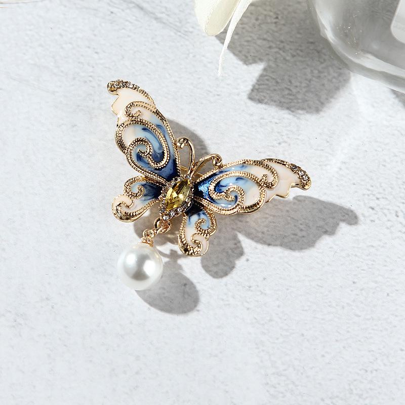 Women Butterfly Pins Rhinestone Enamel Pearl Insect Brooches Pin Jewelry