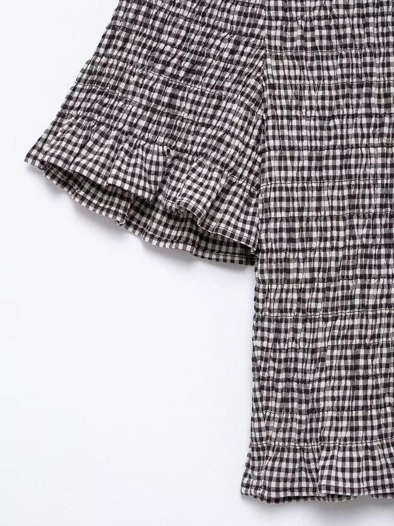 Spring 2025 Women's Plaid Short Sleeve Turn-Down Collar Shirt - European & American Style Fashion