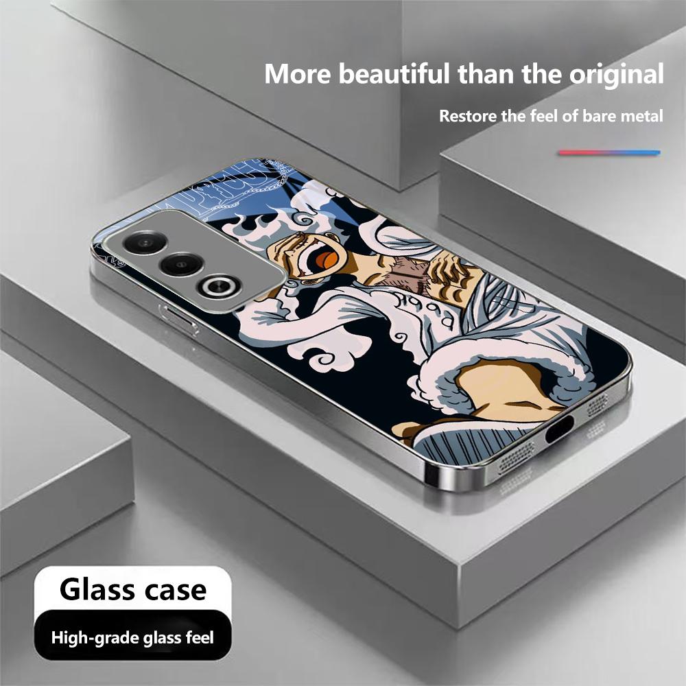 Чехол для телефона N201 One Piece Luffy Gear 5 art для iPhone 16 15 Pro Max 8 Samsung S24 S23 A54 A35 Redmi Note 13 12 Pro с позолоченной рамкой и закаленным стеклом