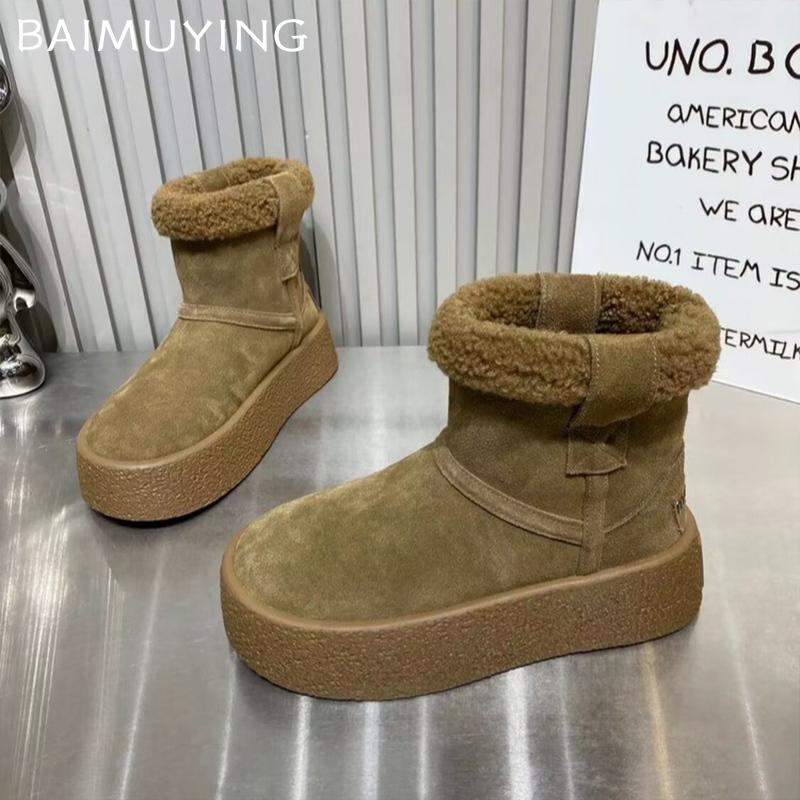 Ботильоны женские на платформе с мехом, зимние ботильоны, замшевые короткие, плюшевые, дизайнерские, хлопковые, тренд 2025 года, теплые, повседневные, зимние, женские ботинки