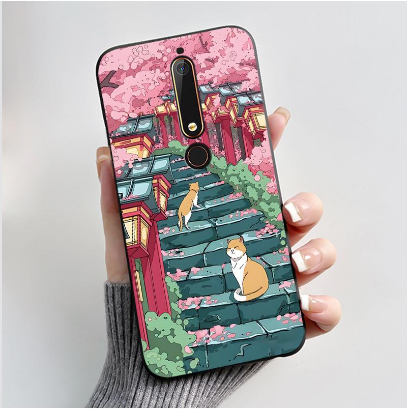 Cute Case For Nokia 6.1/Nokia 6.1 Plus/Nokia X6/Nokia6 Capa Printing Shell Protective Cover Soft Silicone Cartoon Black Casing
