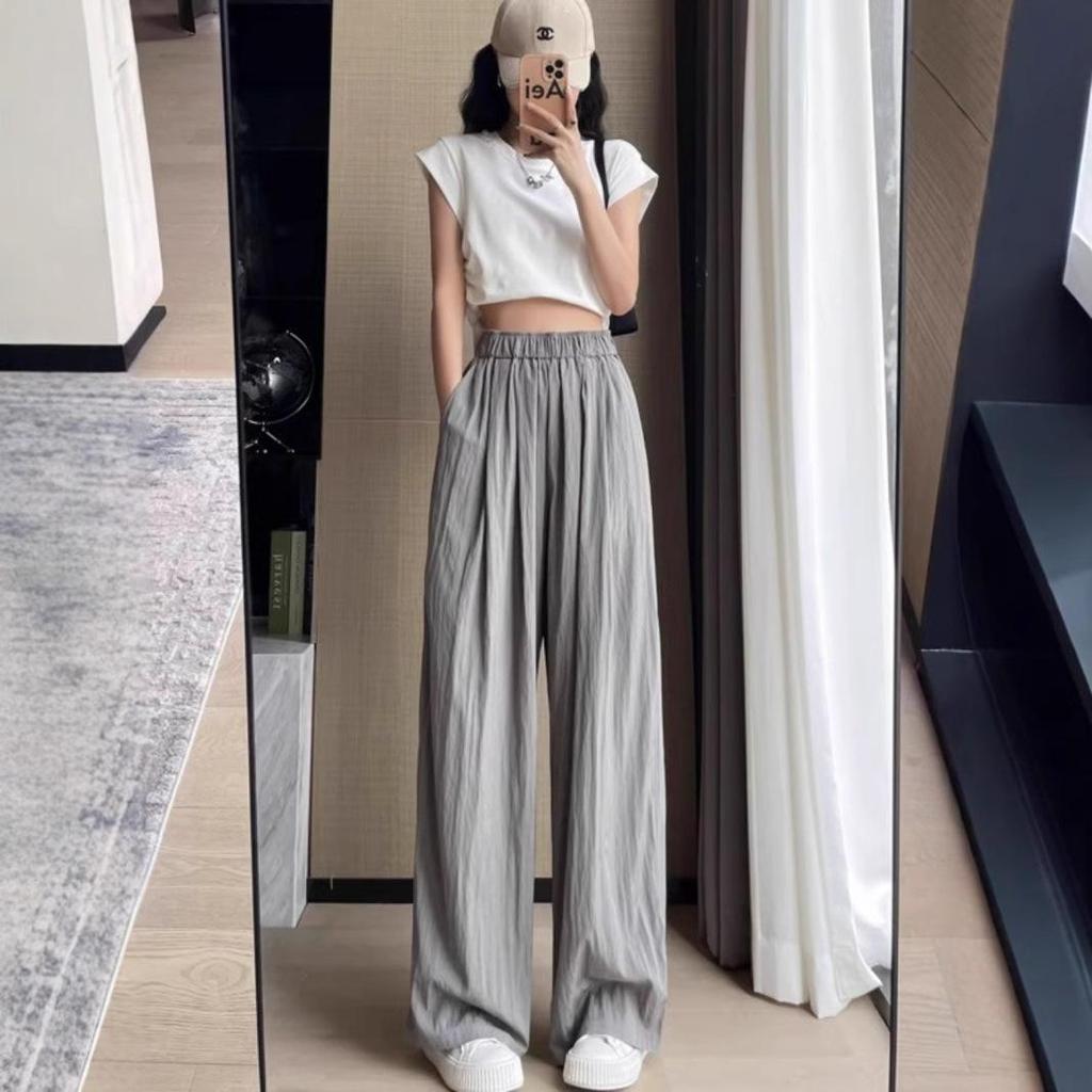 Маленькие летние брюки из ледяного шелка с широкими штанинами и высокой талией для женщин