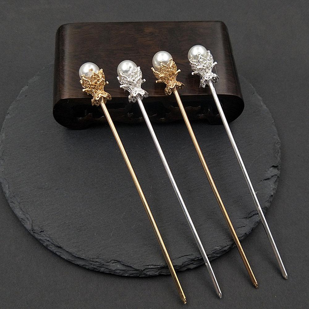Lady Gold Silver Color Headwear Chinese Style Pearl Hairpin Hair Accessories Hair Clip Hair Sticks