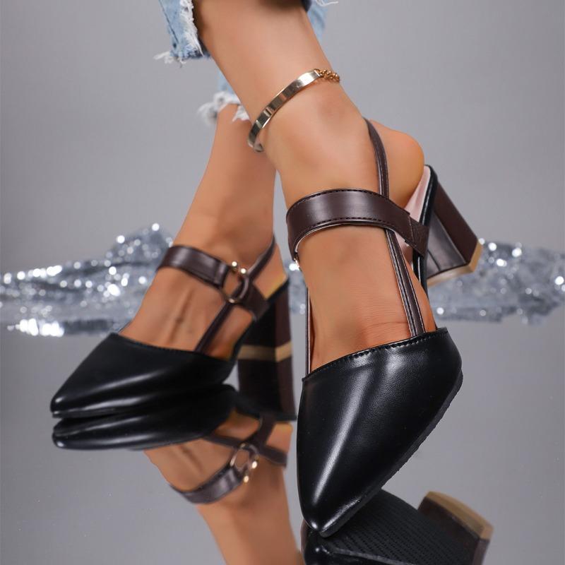 Мода 2025 Новые Элегантные Босоножки с Острым Носком и Массивным Каблуком Женские Летние Туфли на Высоком Каблуке Женская Мода Туфли на Толстом Каблуке Вечерние Босоножки для Платья